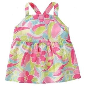Gymboree pink aqua blue green white floral swing tank top blouse shirt 18-24 mo